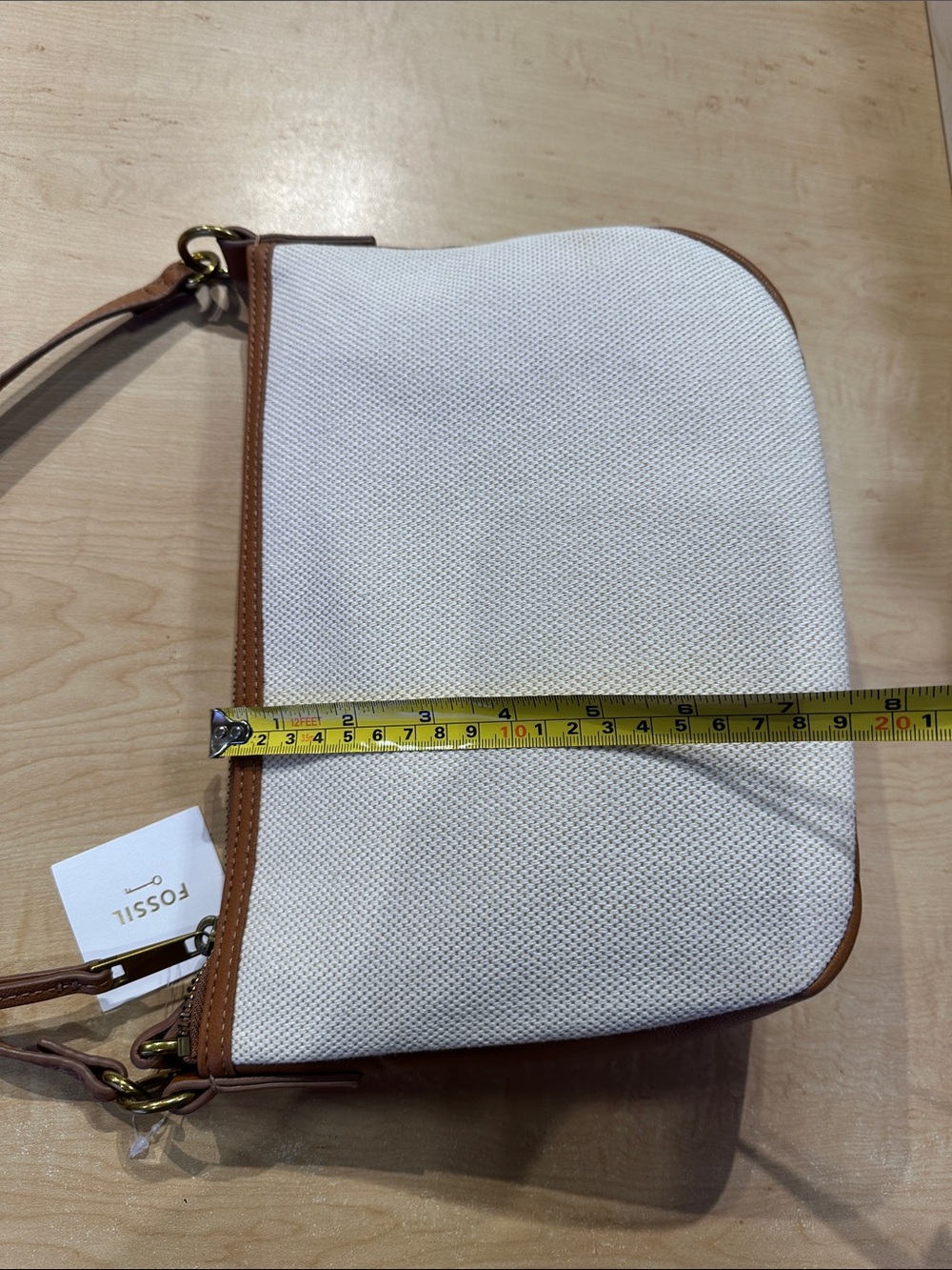 Fossil Cream Canvas Shoulder Bag with Brown Leather Trim - Picture 6 of 6